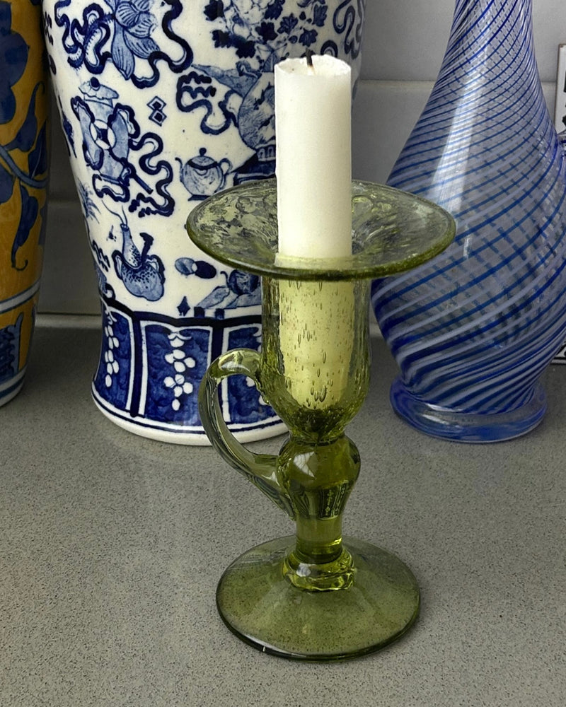 Green Bubble Glass Candle Holder, Biot France