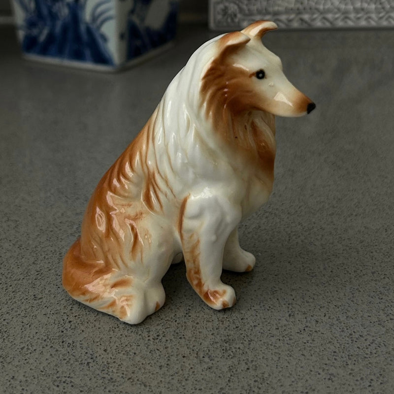 Porcelain Collie Dog Small Figurine