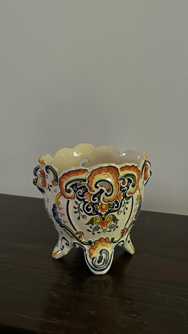 Rare Rouen Hand Painted Faience Cachepot