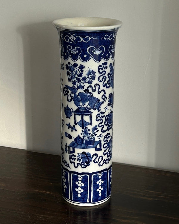Large Blue & White Chinese Porcelain Beaker Vase
