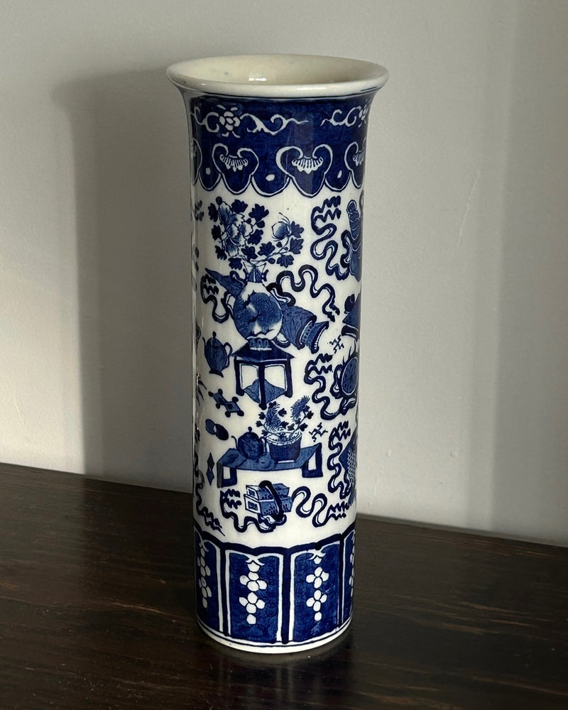 Large Blue & White Chinese Porcelain Beaker Vase