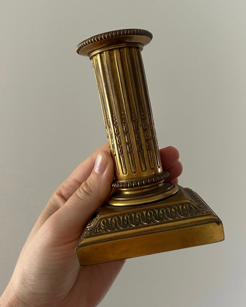 Antique French Brass Column Candlestick
