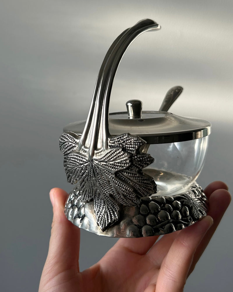 Silver Plated Jam/Sugar Jar with Grape Motif