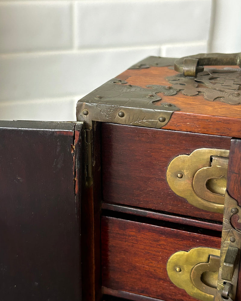 Antique Chinese Jewelry Box with Brass Hardware
