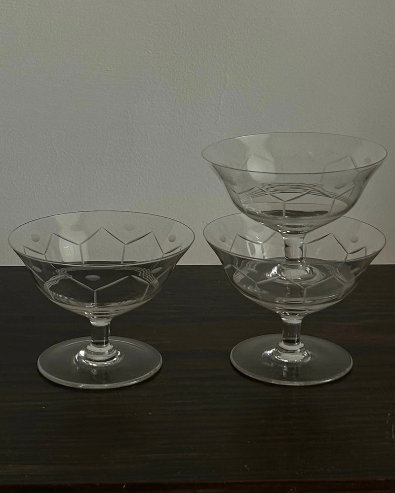 Trio of Etched Crystal Coupes