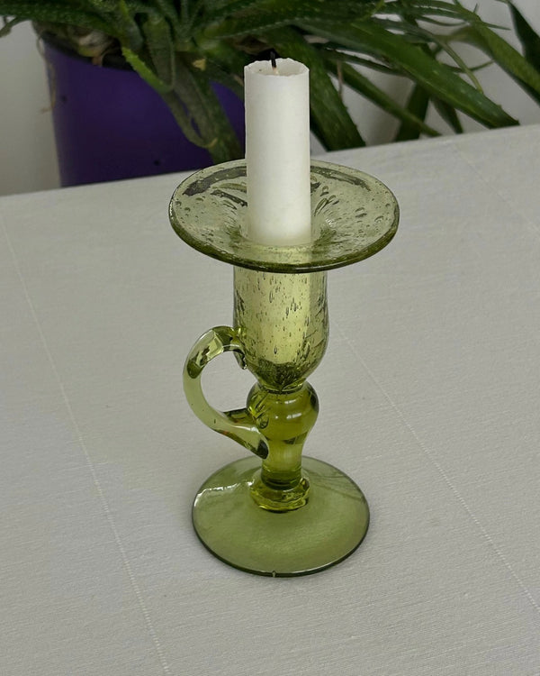 Green Bubble Glass Candle Holder, Biot France