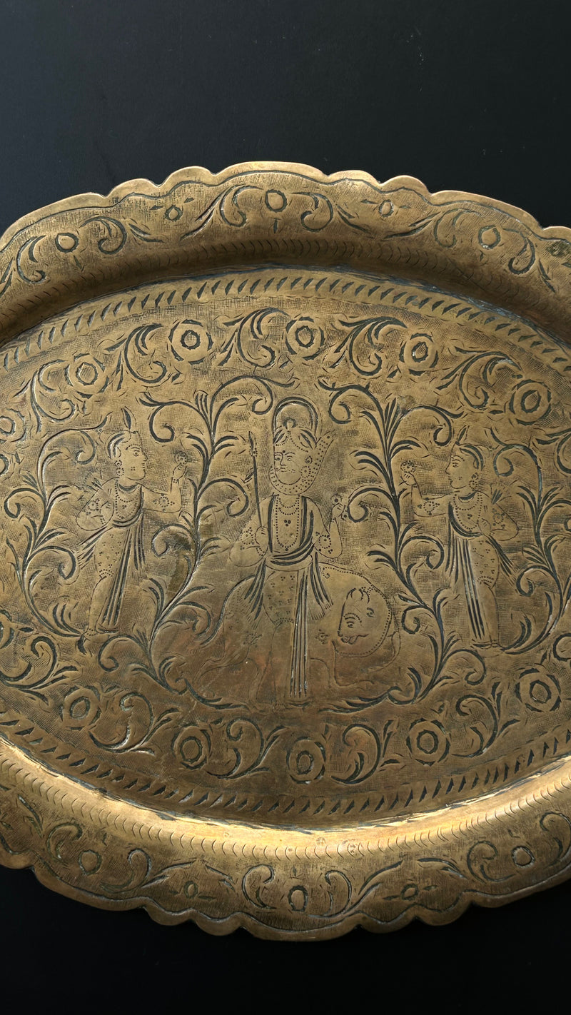 Indian Brass Tray with Mythological Scene