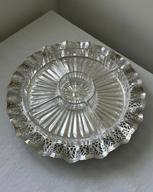 Large Serving Dish on Ornate Silver Plated Stand