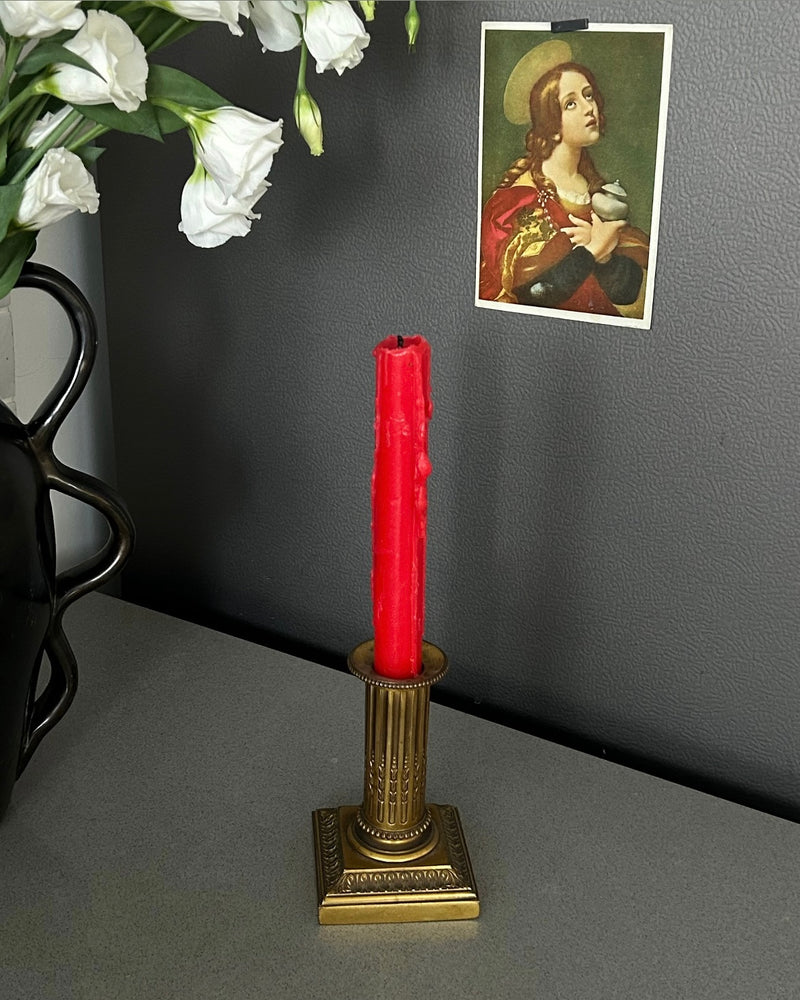 Antique French Brass Column Candlestick