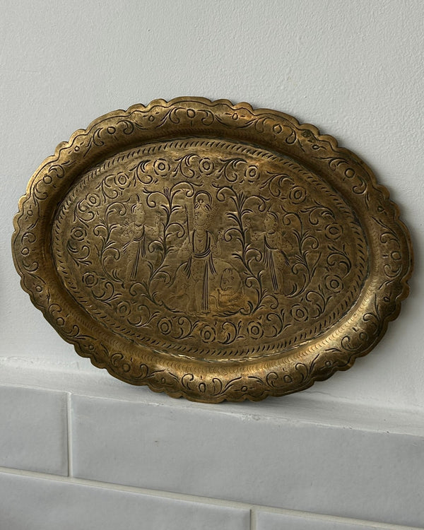 Indian Brass Tray with Mythological Scene