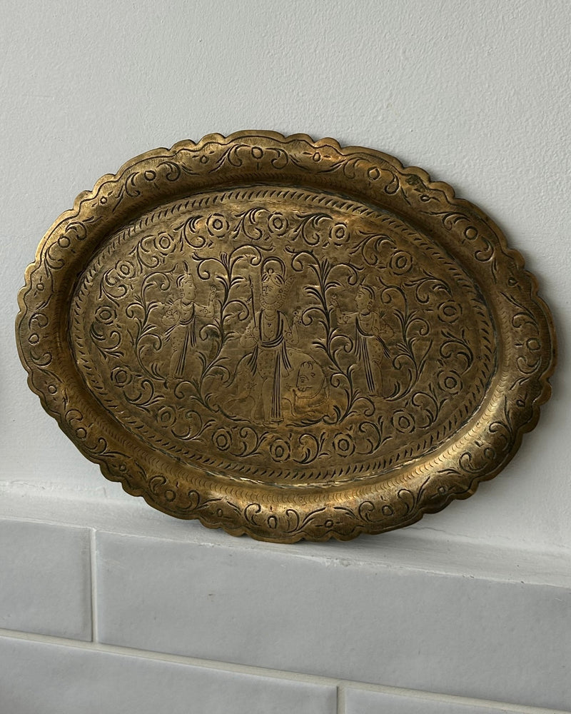 Indian Brass Tray with Mythological Scene