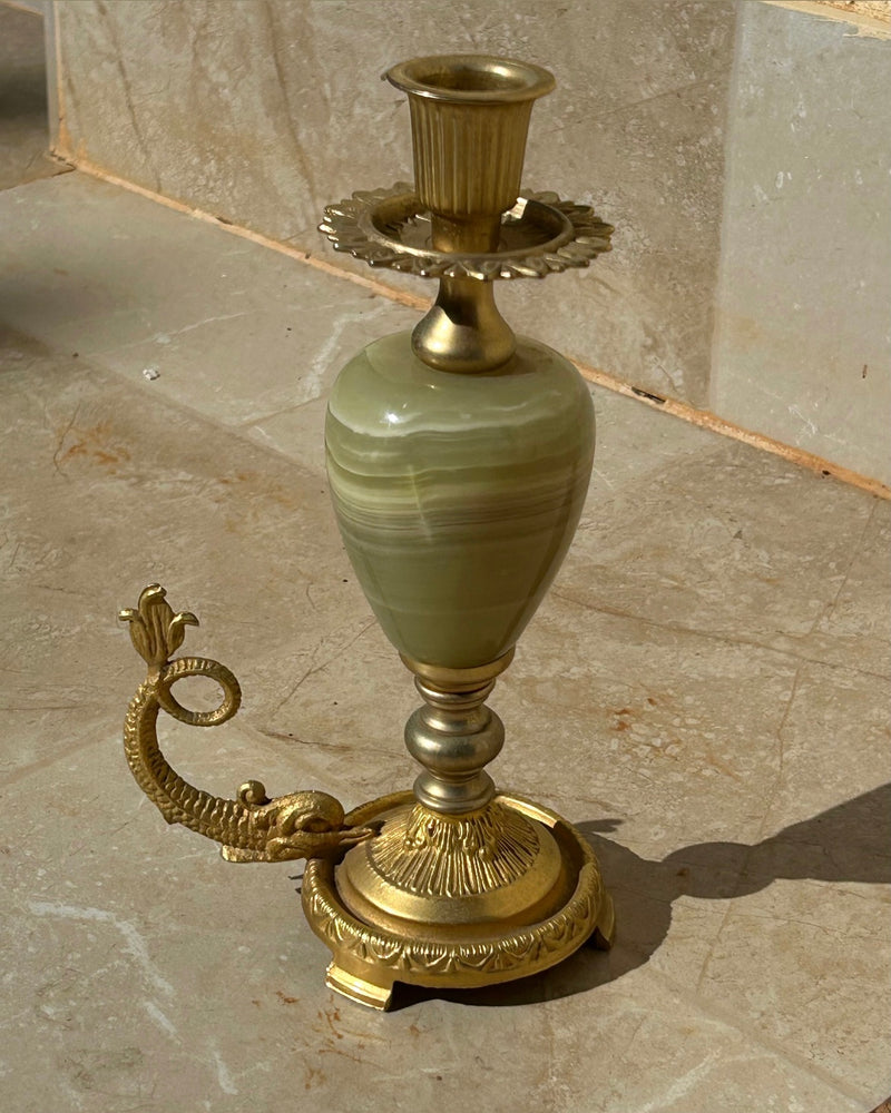 Large Onyx & Brass Candleholder