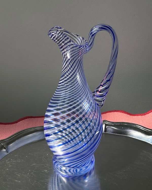 Blue Swirl Hand Blown Glass Pitcher