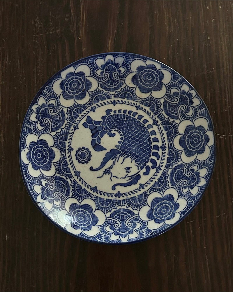 Antique Arita Imari Blue & White Porcelain Plate with Koi Fish Motif