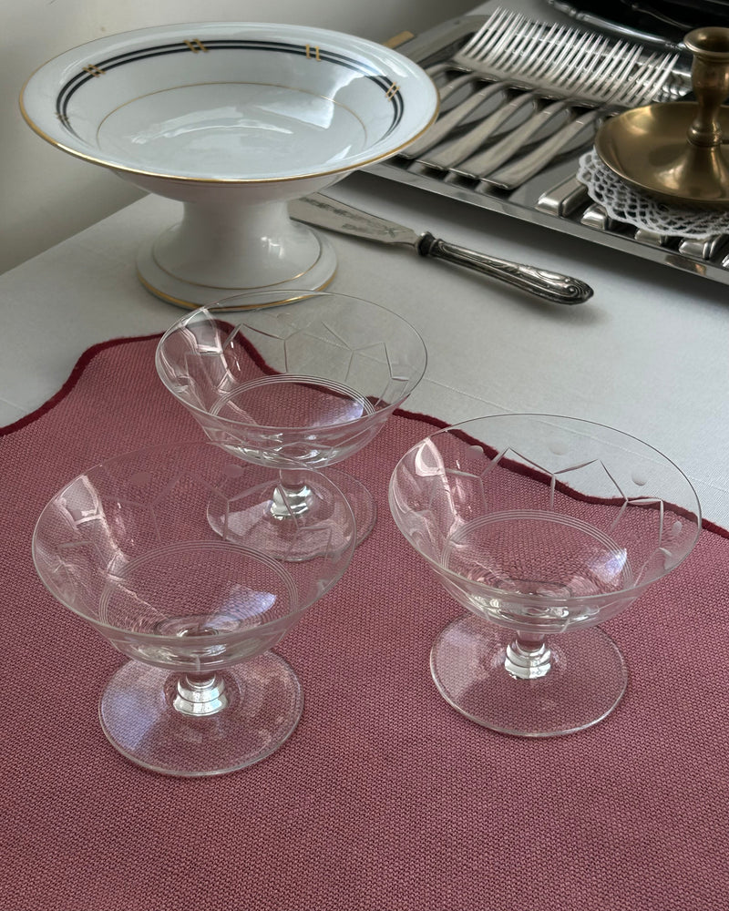 Trio of Etched Crystal Coupes