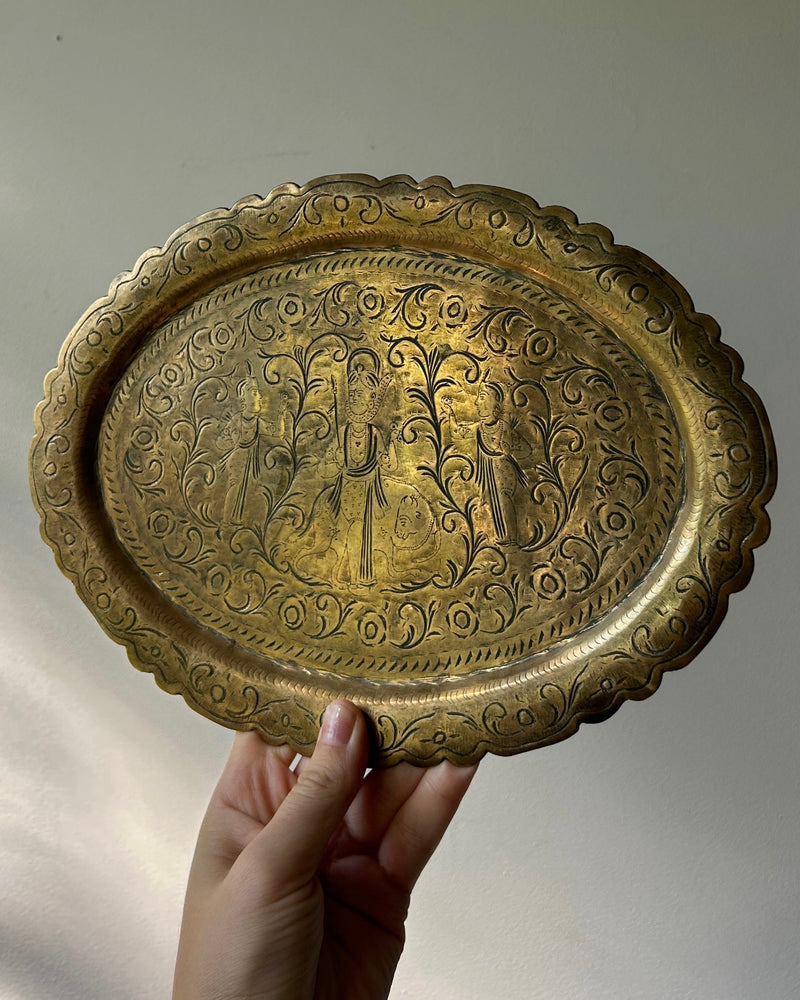 Indian Brass Tray with Mythological Scene