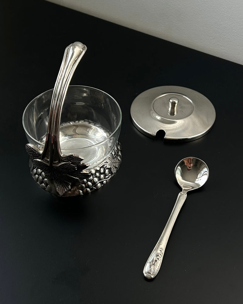Silver Plated Jam/Sugar Jar with Grape Motif
