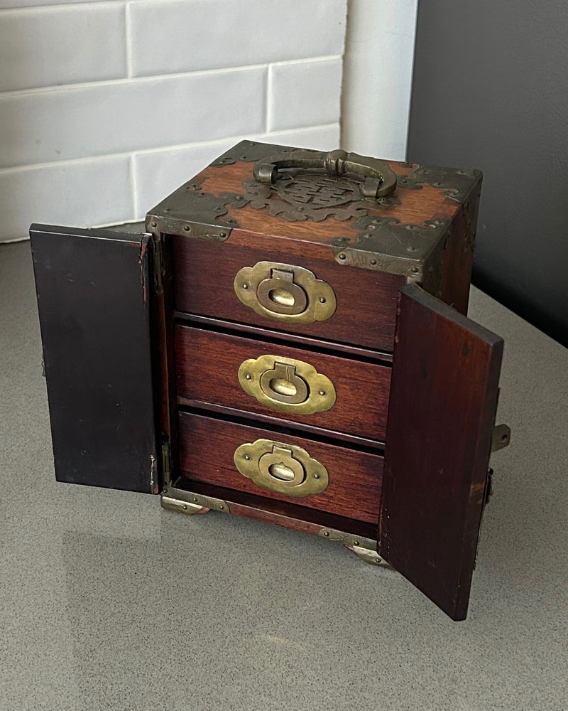 Antique Chinese Jewelry Box with Brass Hardware