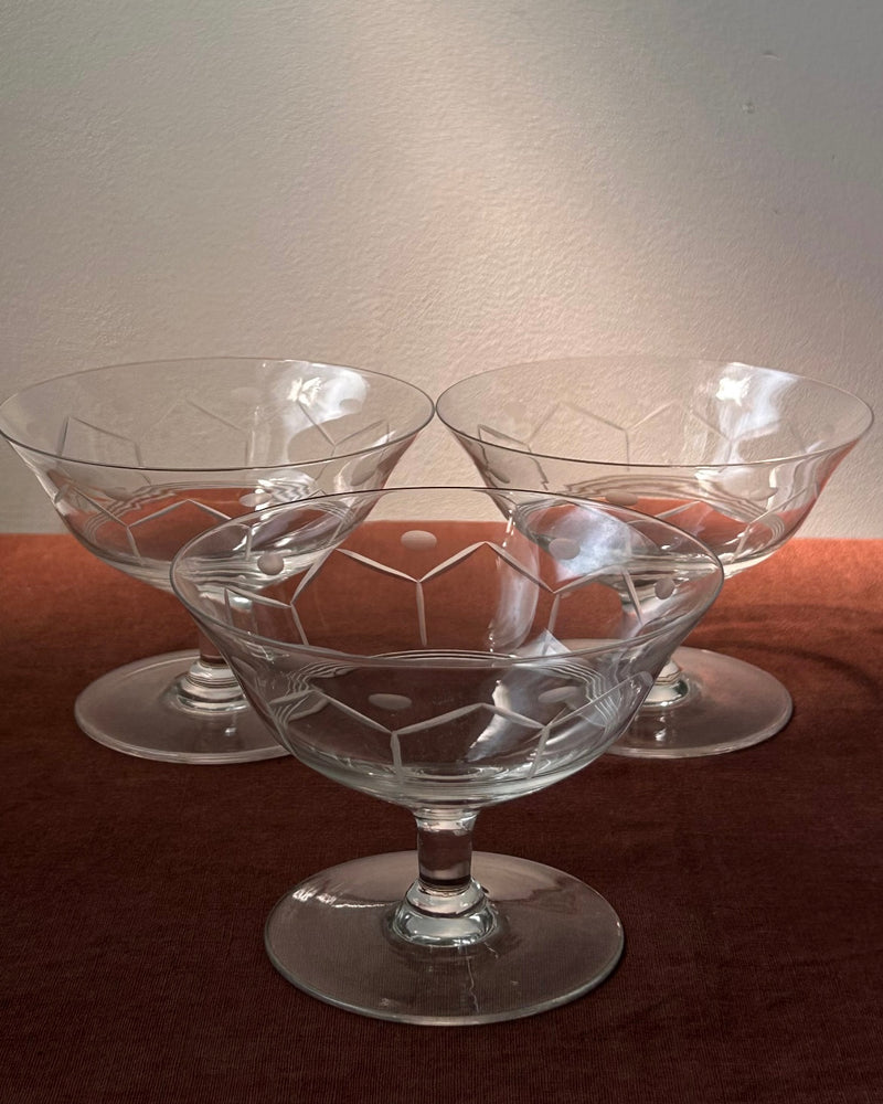 Trio of Etched Crystal Coupes