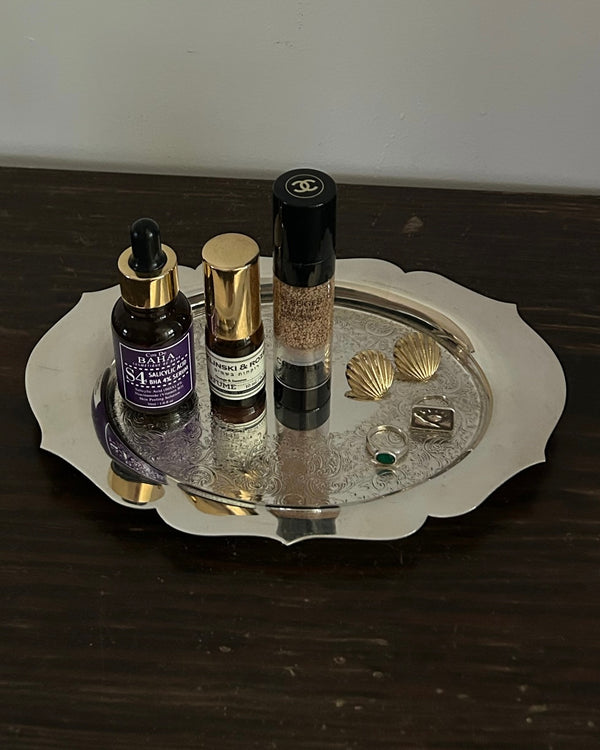 Silver Plated Oval Tray with Engraved Pattern