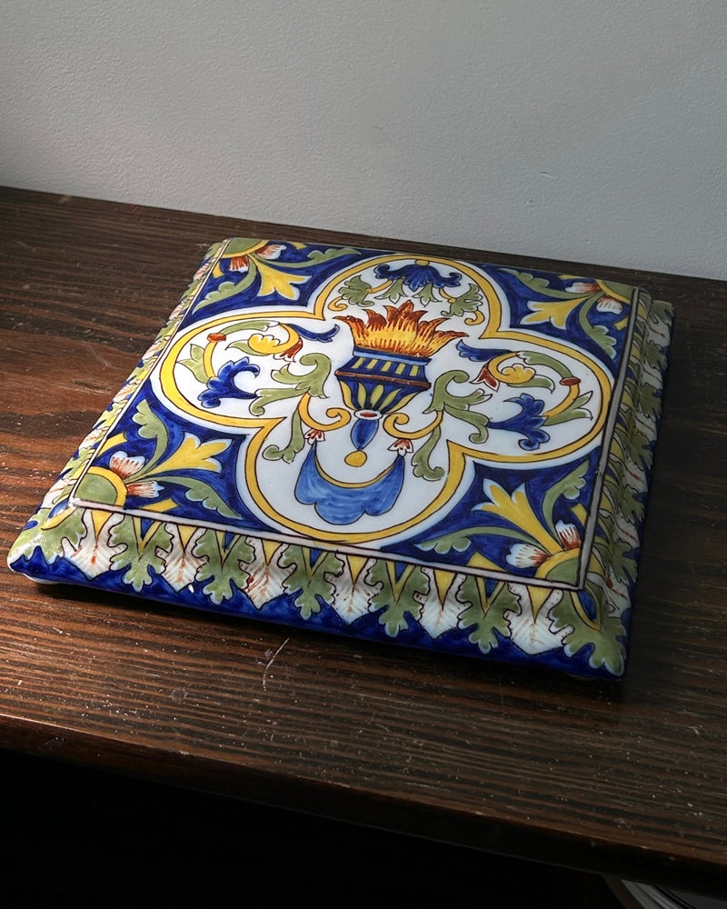 Rare French Hand Painted Faience Stand with Feet