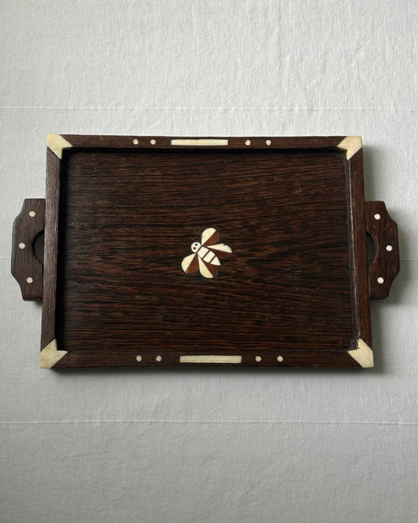 Wooden Tray with Bone Inlay Butterfly Motif