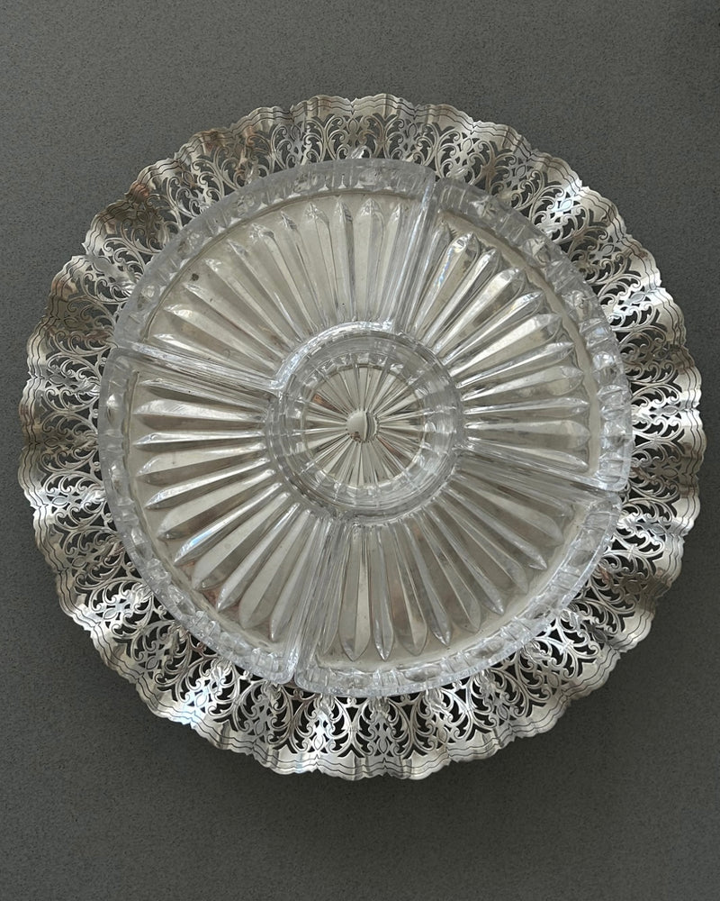 Large Serving Dish on Ornate Silver Plated Stand