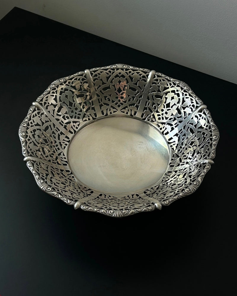 Silver Plated Ornate Bowl on Ball Feet (L)
