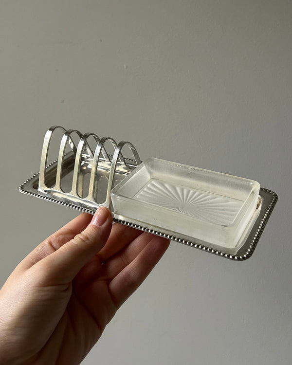 Silver Plated Toast Rack with Glass Dish