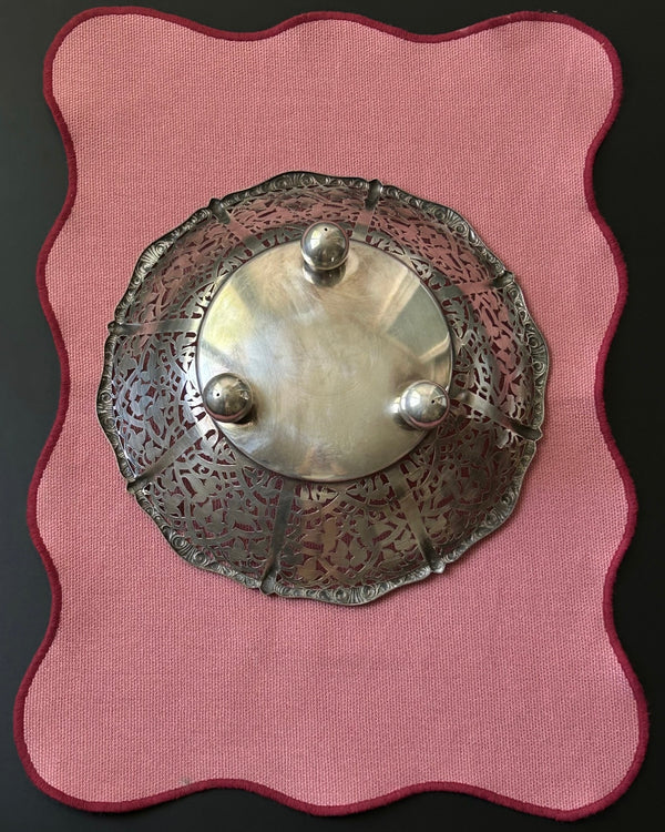 Silver Plated Ornate Bowl on Ball Feet (L)
