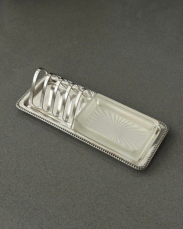 Silver Plated Toast Rack with Glass Dish