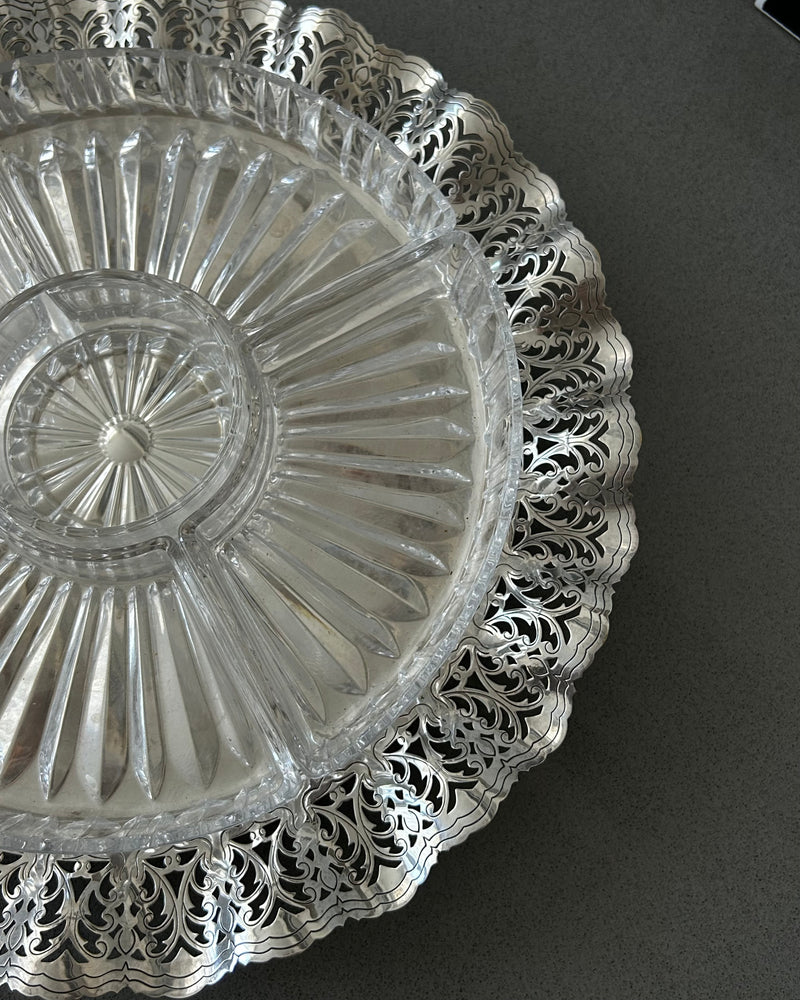 Large Serving Dish on Ornate Silver Plated Stand