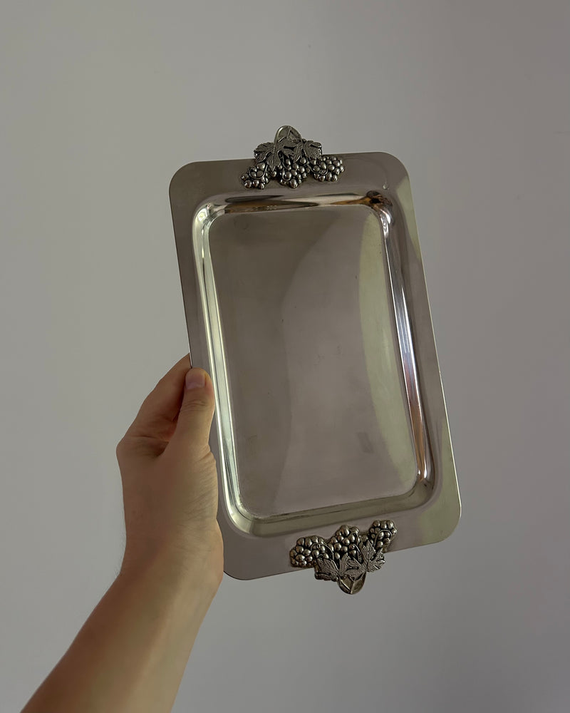 Silver Plated Tray with Grape Handles