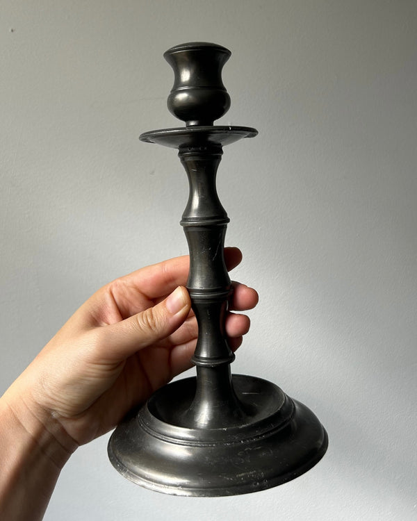Bamboo-Shaped Pewter Candlestick