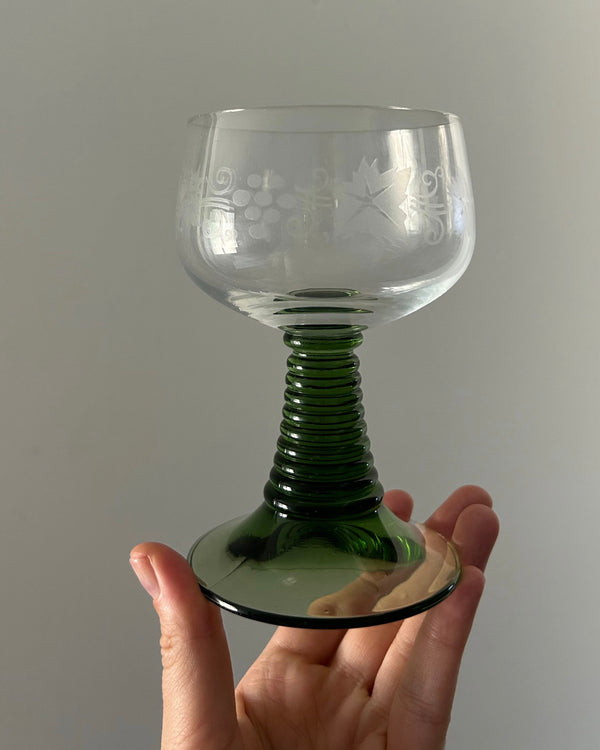 Green Stem Etched Wine Glasses (set of 5)