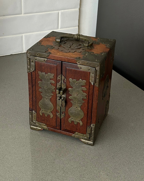 Antique Chinese Jewelry Box with Brass Hardware