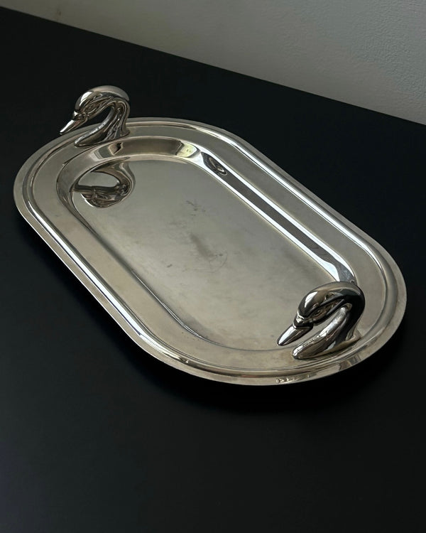 Silver Plated Tray With Swan Handles (M)