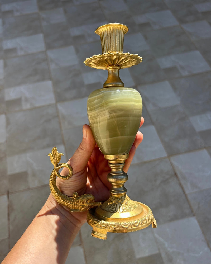 Large Onyx & Brass Candleholder