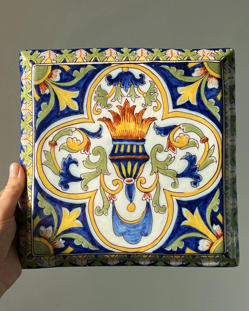 Rare French Hand Painted Faience Stand with Feet