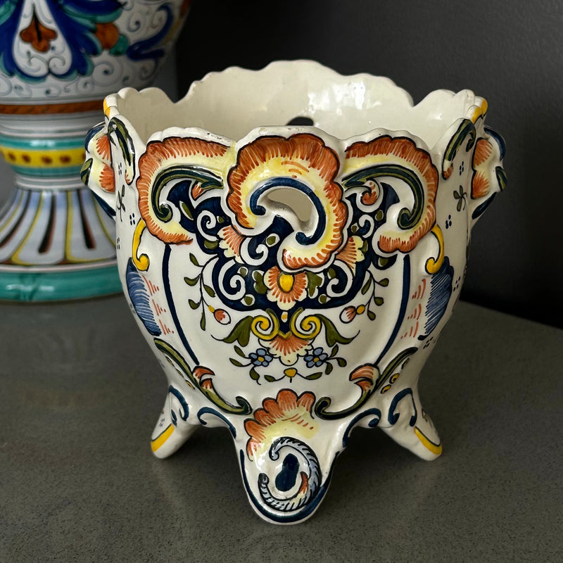 Rare Rouen Hand Painted Faience Cachepot