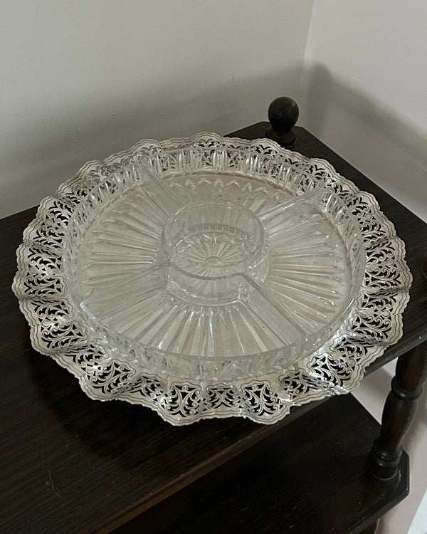 Large Serving Dish on Ornate Silver Plated Stand