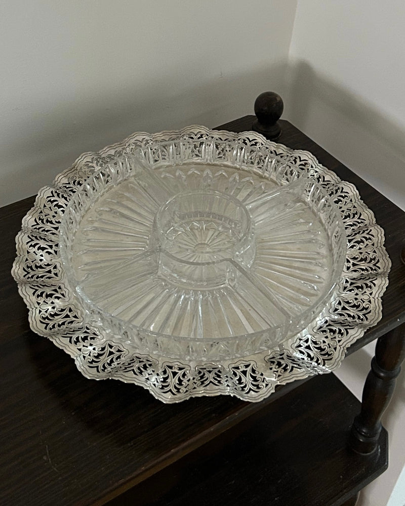 Large Serving Dish on Ornate Silver Plated Stand