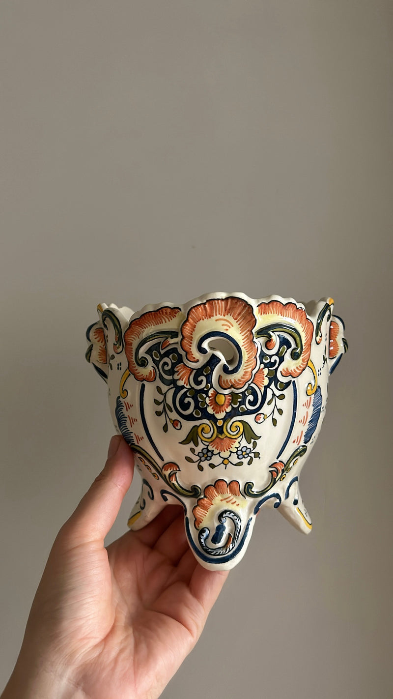 Rare Rouen Hand Painted Faience Cachepot