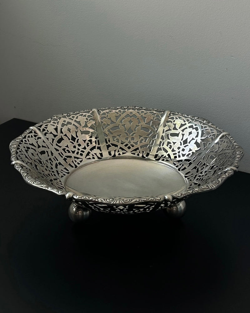 Silver Plated Ornate Bowl on Ball Feet (L)