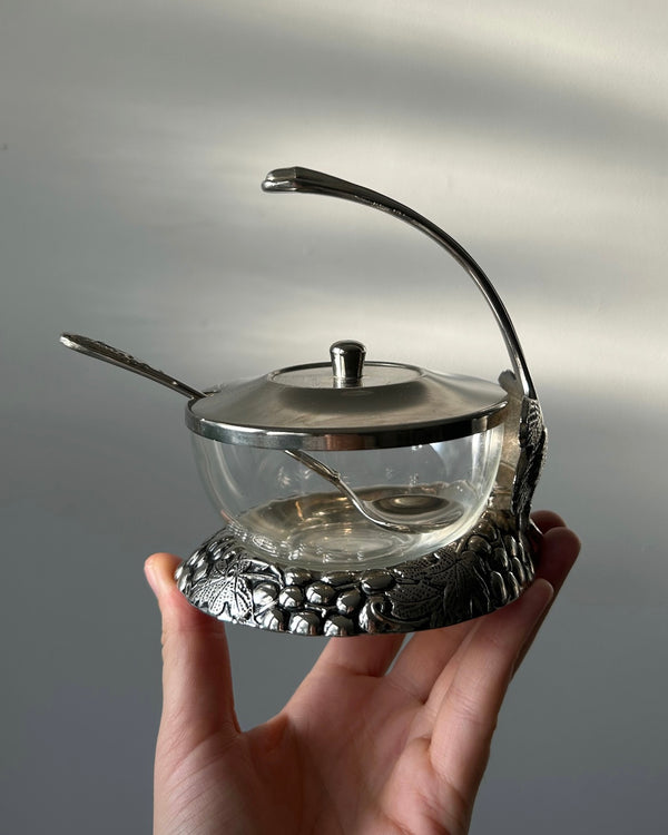 Silver Plated Jam/Sugar Jar with Grape Motif