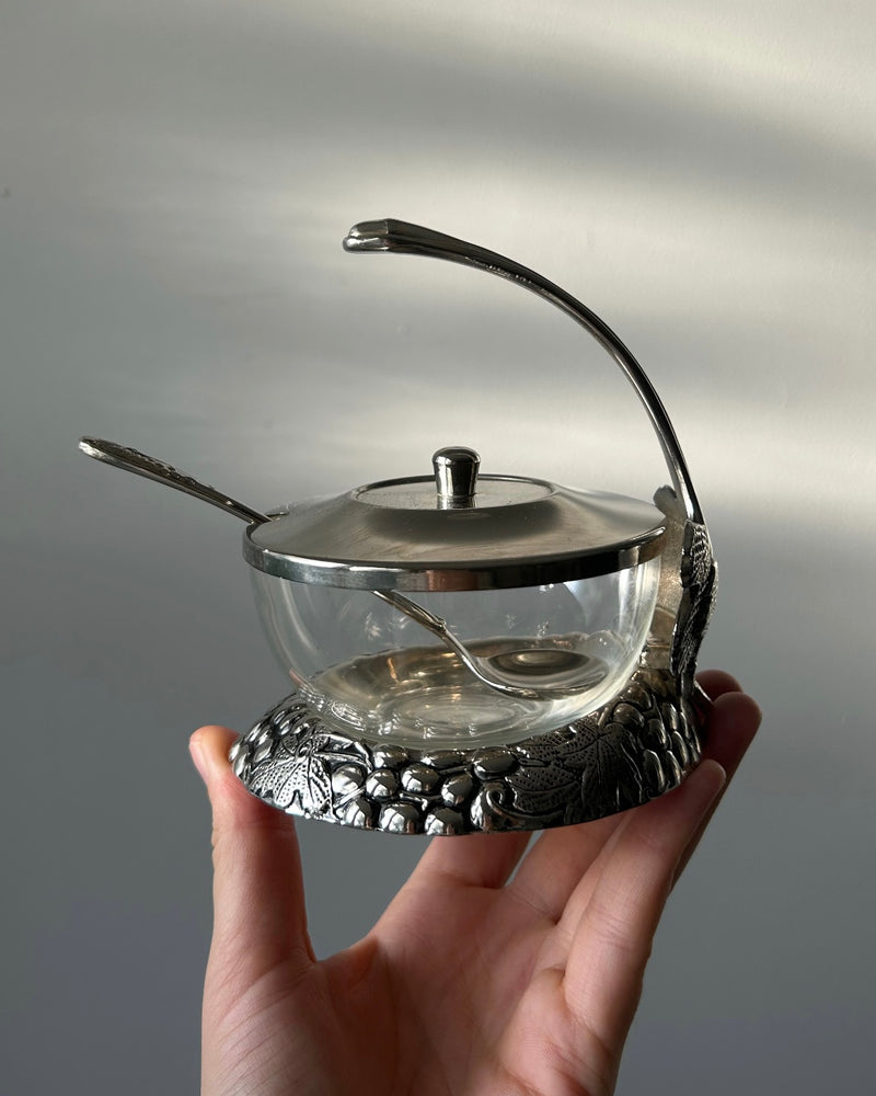 Silver Plated Jam/Sugar Jar with Grape Motif