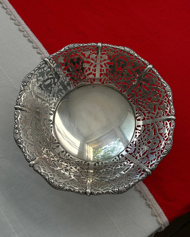 Silver Plated Ornate Bowl on Ball Feet (L)