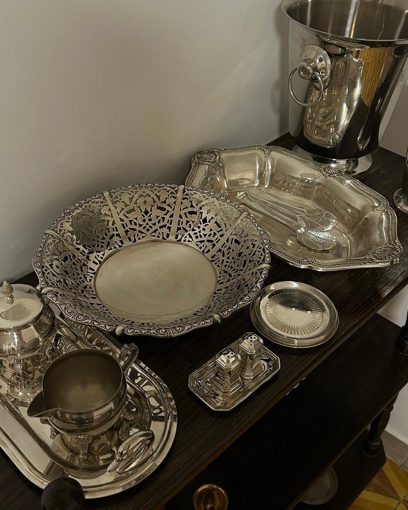 Silver Plated Ornate Bowl on Ball Feet (L)