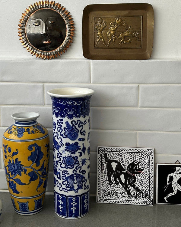 Large Blue & White Chinese Porcelain Beaker Vase