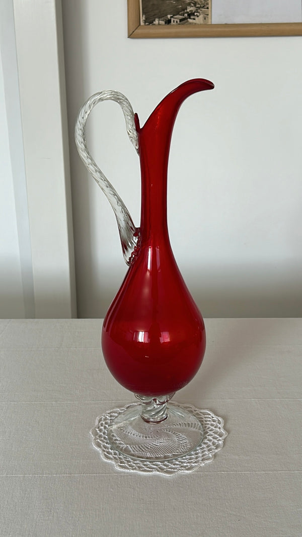 Italian Red Glass Pitcher